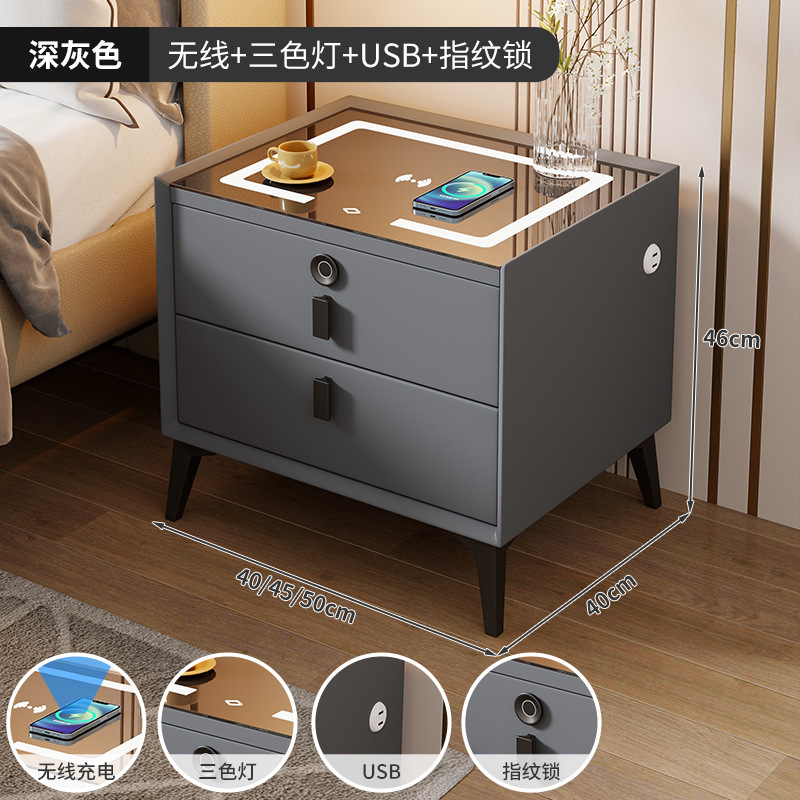 Mesita de noche inteligente de madera maciza de comercio exterior para el hogar Sensación premium Mesita de noche de dormitorio simple, pequeña y muy estrecha, multifuncional