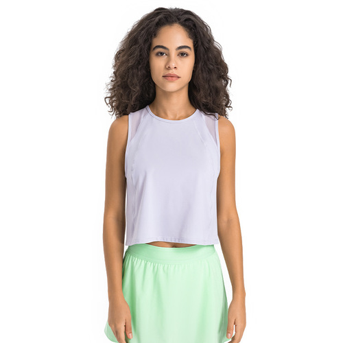 A drop-shipping new model of hollowed out beautiful back yoga clothes for women. Breathable mesh light and short fitness sports vest for women.