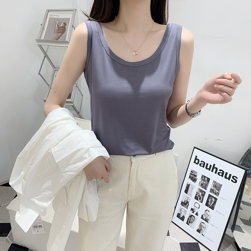 Modal Sling Long Loose All-match Anti-penetration Lined White Base Vest Large Size Women's Summer