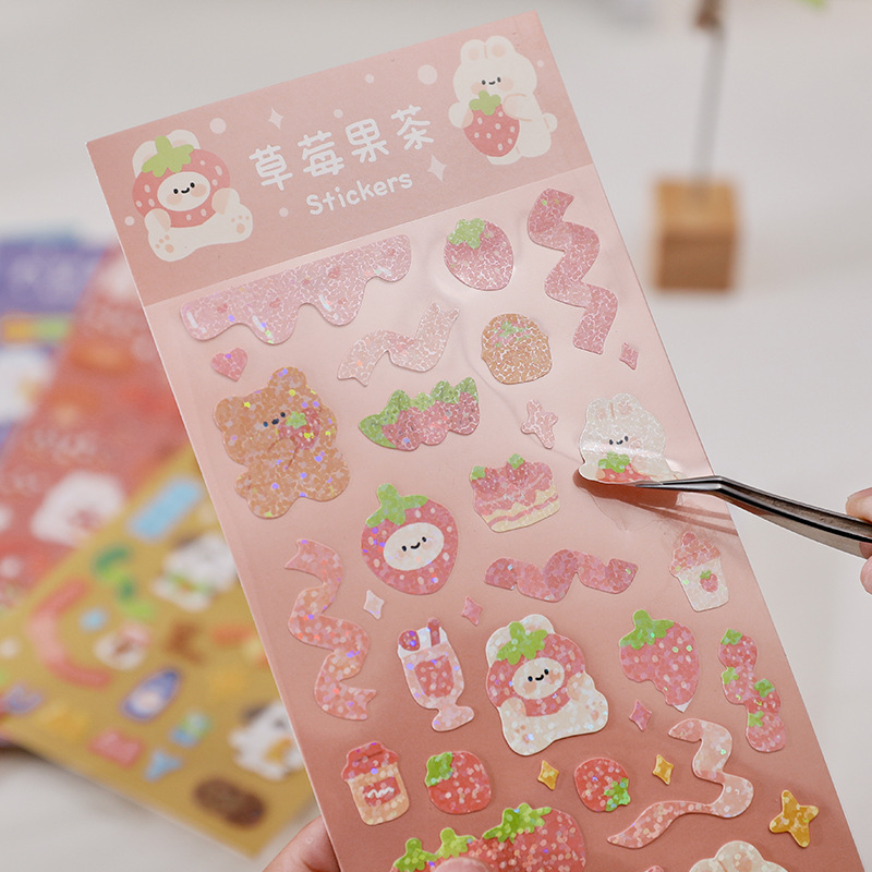 Dibujos animados hechos a mano de PVC flash película pegatinas leche sal Goka mano cuenta pegatinas lindo pegatinas Corea Goka material pegatinas