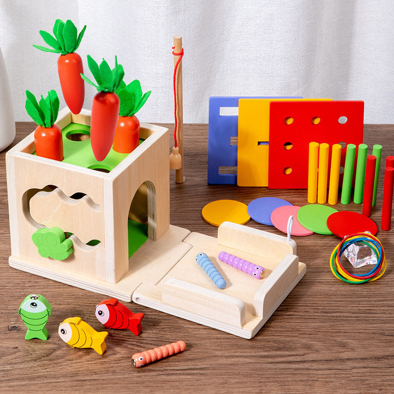 Caja de inteligencia tirando rábano Montessori Educación temprana juguete ocho en uno rompecabezas de pesca de insectos para niños tablero de uñas caja de monedas material didáctico