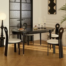 新款黑色轻法式复古实木餐桌椅组合美式家用设计师橡木椭圆形吃饭