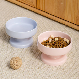 Ceramic Pet Bowl High Foot Cup Bowl Ceramic Cat Bowl Dog Bowl High Color Value Cervical Spine Protection Large Caliber Cat Food Basin