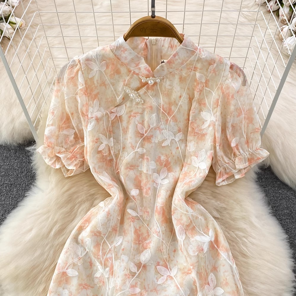 Cross-border High-end Modified Cheongsam For Women, Summer 2023 New Vintage Chinese-style Stand-up Collar,_ecoleips.com