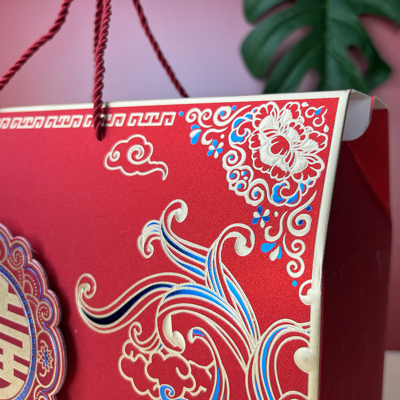 中国式婚約結納箱浮き彫り箔押し手土産箱金葱紙艶消しお祝い結婚式特大サイズ喜糖箱|undefined