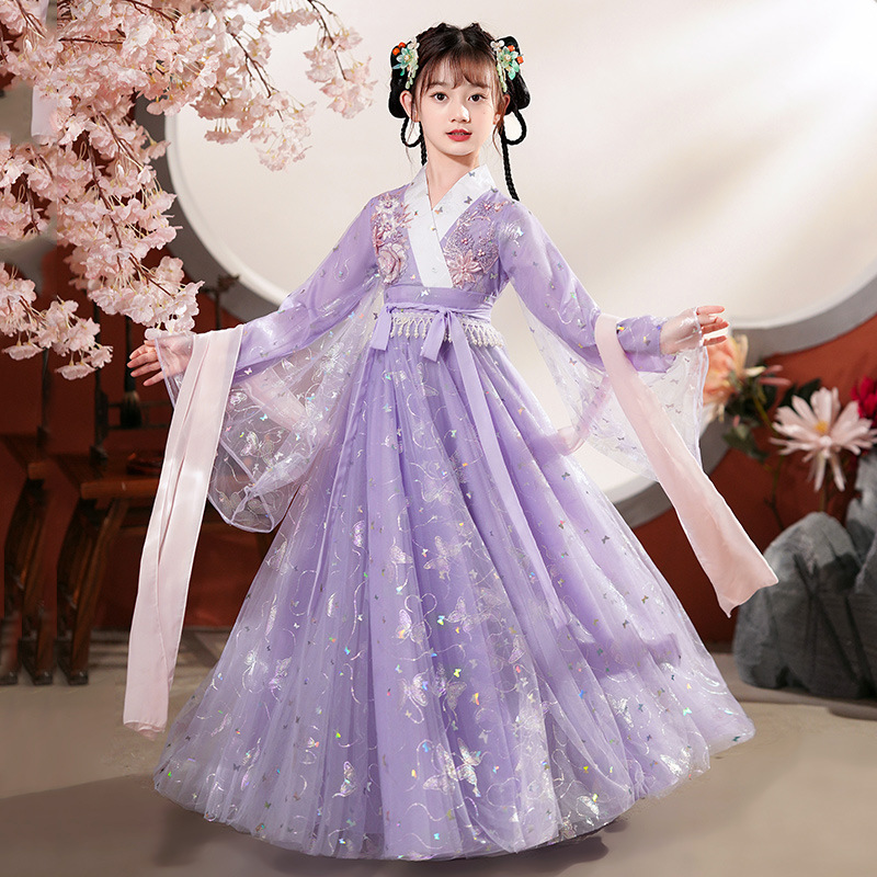 Stunningly Fairy-Like Hanfu in Chinese Style for Girls, 2024 New Spring/Autumn Collection: Children's Tang Suit with Ruqun, Featuring Long-Sleeve Hanfu Skirts for Little Girls