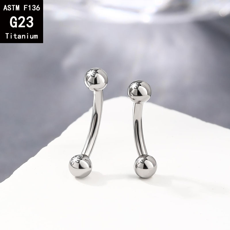 G23 Titanium Internally Threaded Double-Ended Ball Curved Barbell - C-Shaped Rod for Eyebrow & Tongue Piercing - F136 Titanium Alloy Body Jewelry detail image 10