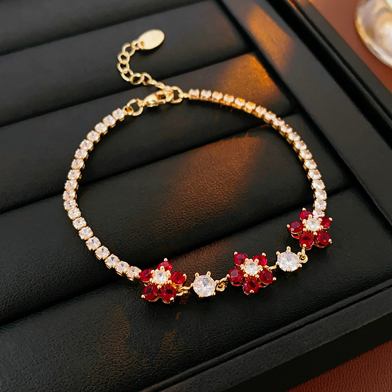 Zirconio brillante pulsera floral minimalista nicho de diseño francés pulsera creativa moda alta sensación de joyería exquisita al por mayor