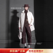 法式菱格翻领羊皮中长款羽绒服女保暖鹅绒外套秋冬季百搭款新款冬