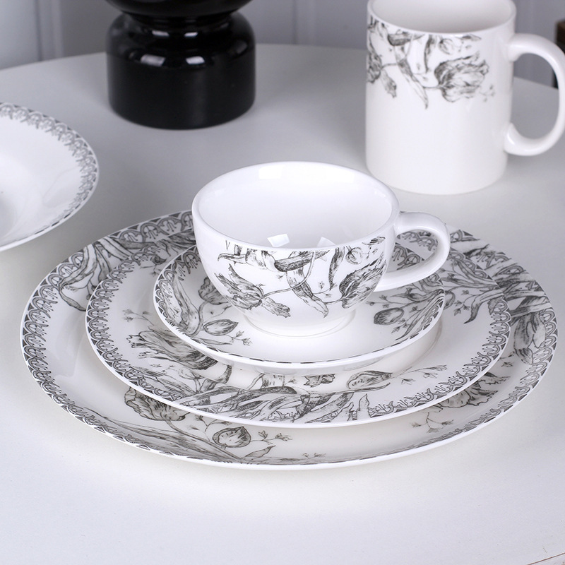 Black Tulip Antique Tableware Ceramic Dinner Plate Dim Pot Plate Household Dish Plate Breakfast Plate Western Food Plate Coffee Cup Black Tulip Antique Tableware Ceramic Dinner Plate Dim Pot Plate Household Dish Plate Breakfast Plate Western Food Plate Coffee Cup