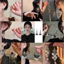 长款链条流苏耳环饰品跨境热销古银夸张个性耳钩波西米亚复古耳坠