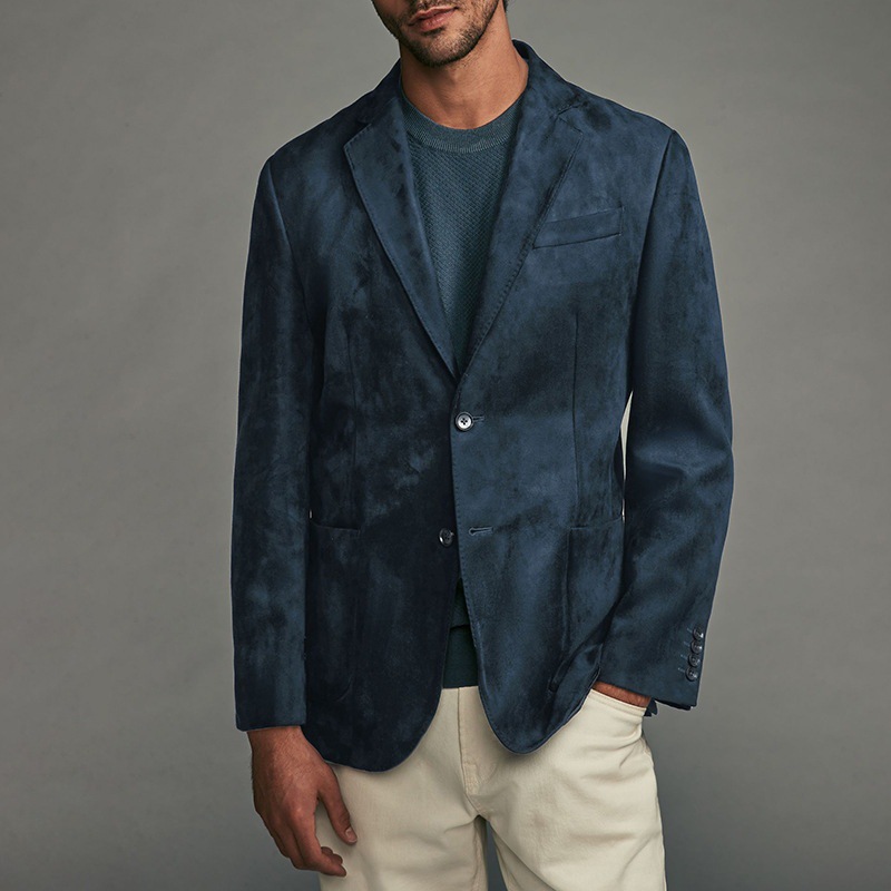 亚马逊欧美秋冬外贸男士麂皮绒休闲修身翻领单排扣西装外套西服