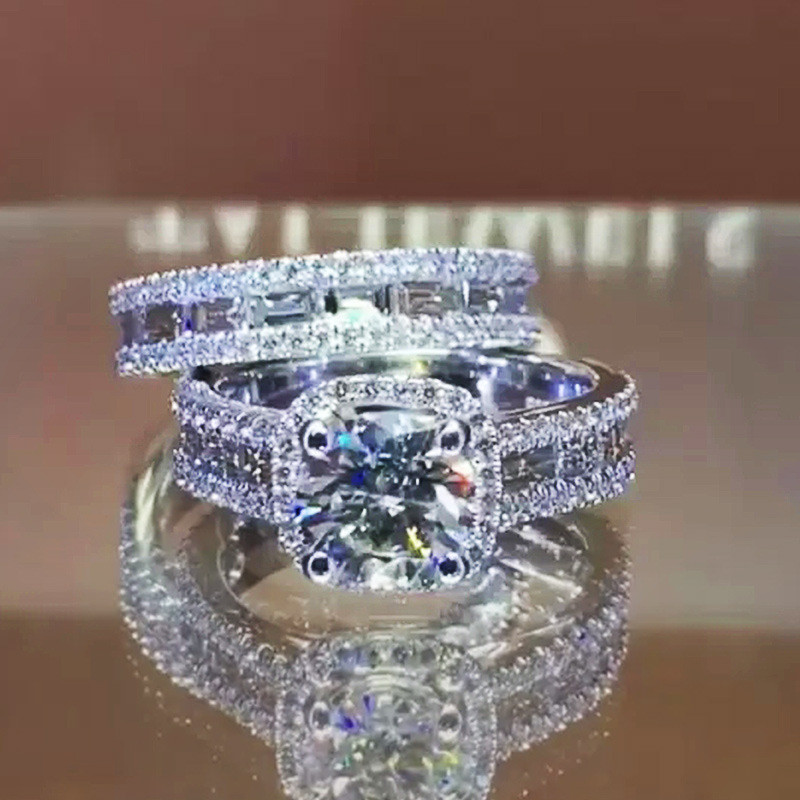 Nouveau Carré De Cuivre Incrusté Zircon Deux Pièces Bague Européenne Et Américaine Dames Bijoux display picture 2