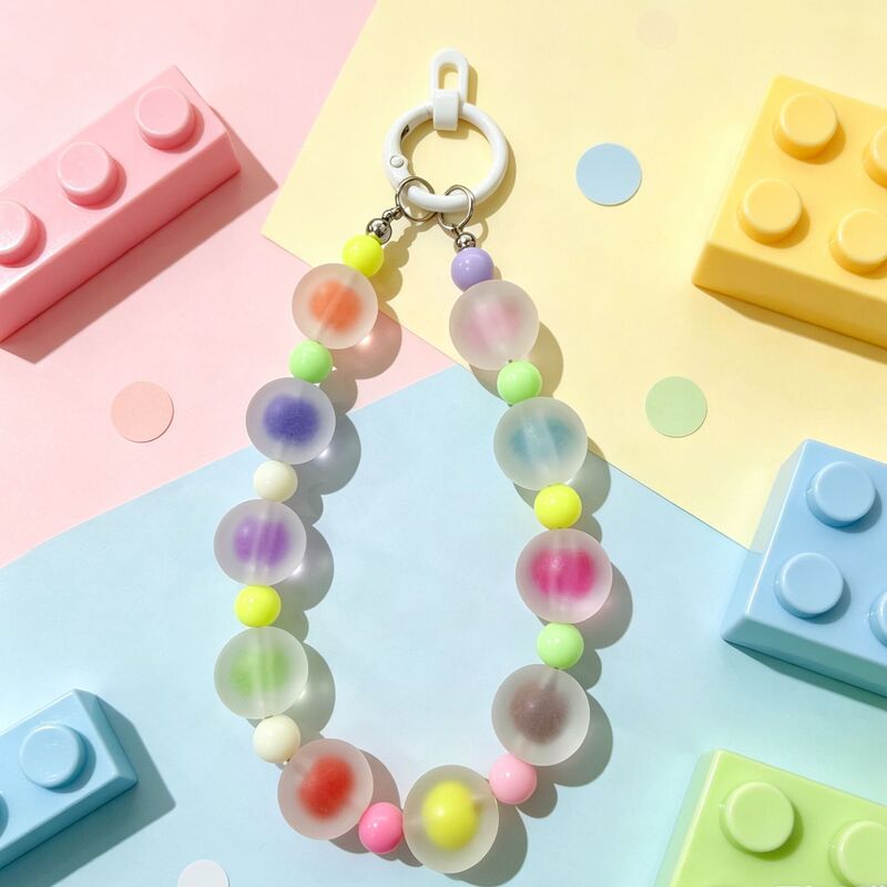 Dopamine-colored phone case pendant, handmade beaded high-end fashion accessory, versatile phone hanging chain keychain