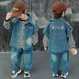 男童春季牛仔三件套2025新款儿童韩版洋气潮款套装中小童帅气衣服