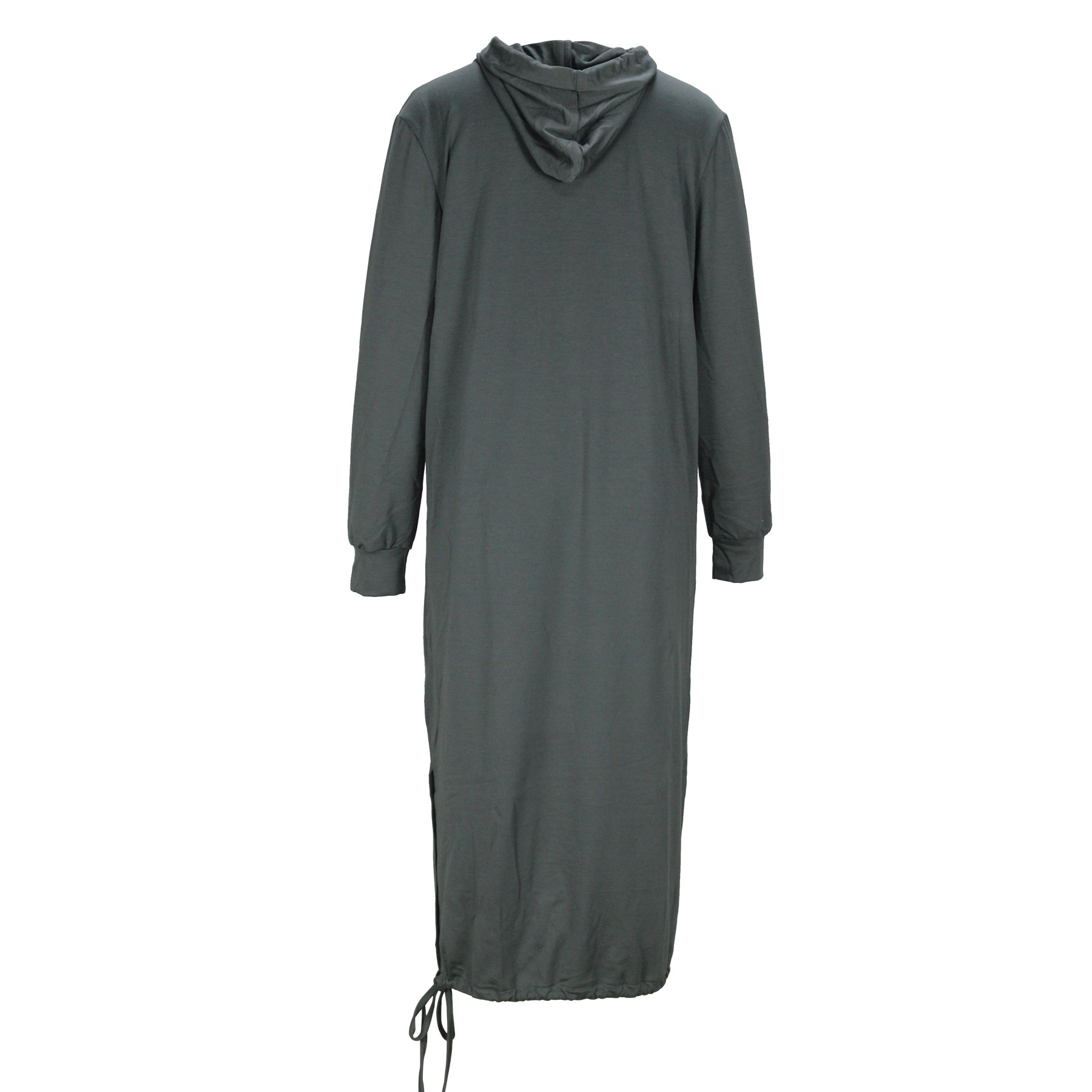 Autumn Winter Long Lace up Hem Dress Hooded Sweater Midi Dress for Women