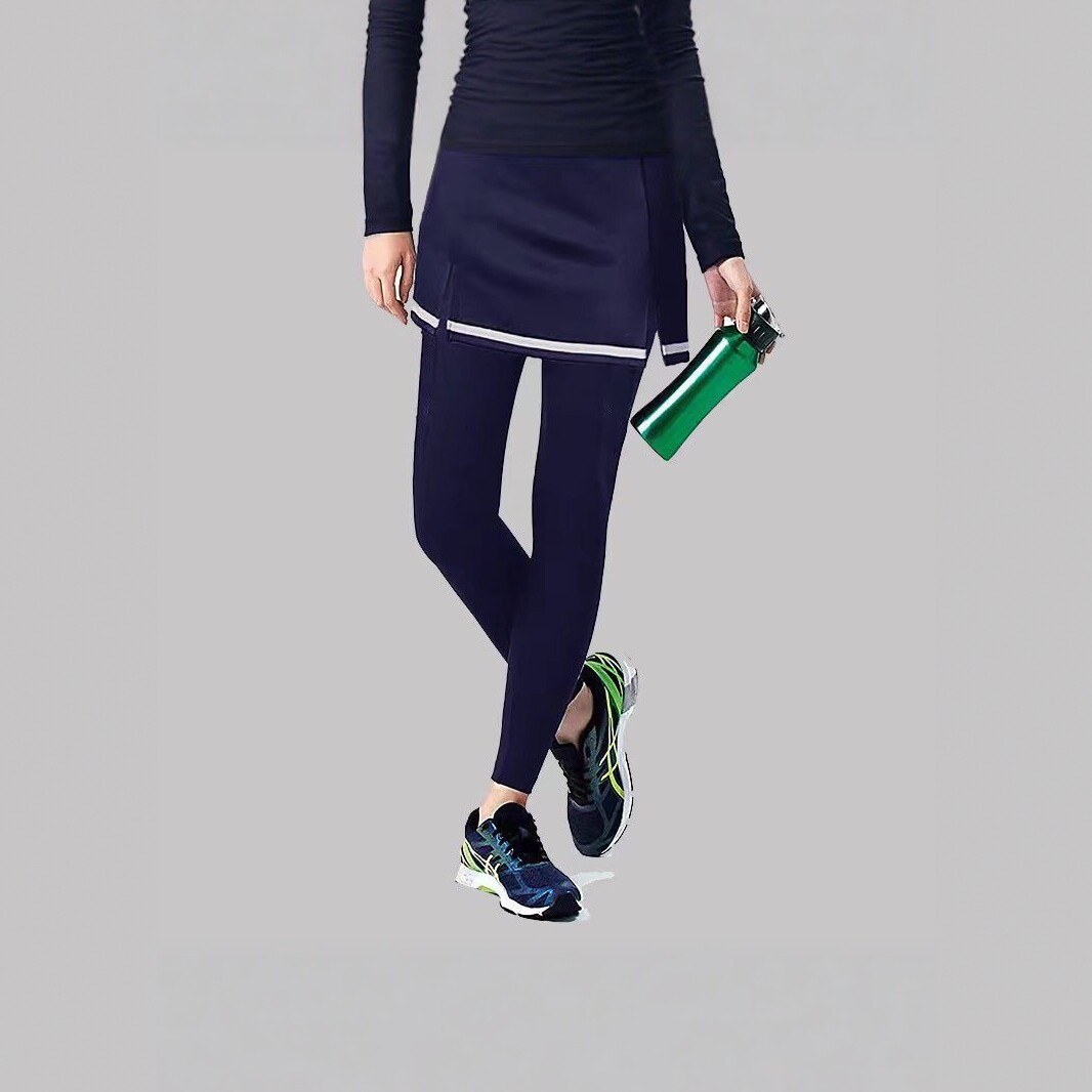 Women's sports two-piece skirt-pants, quick-dry, anti-exposure, for yoga, fitness, and running, integrated skirt and long pants