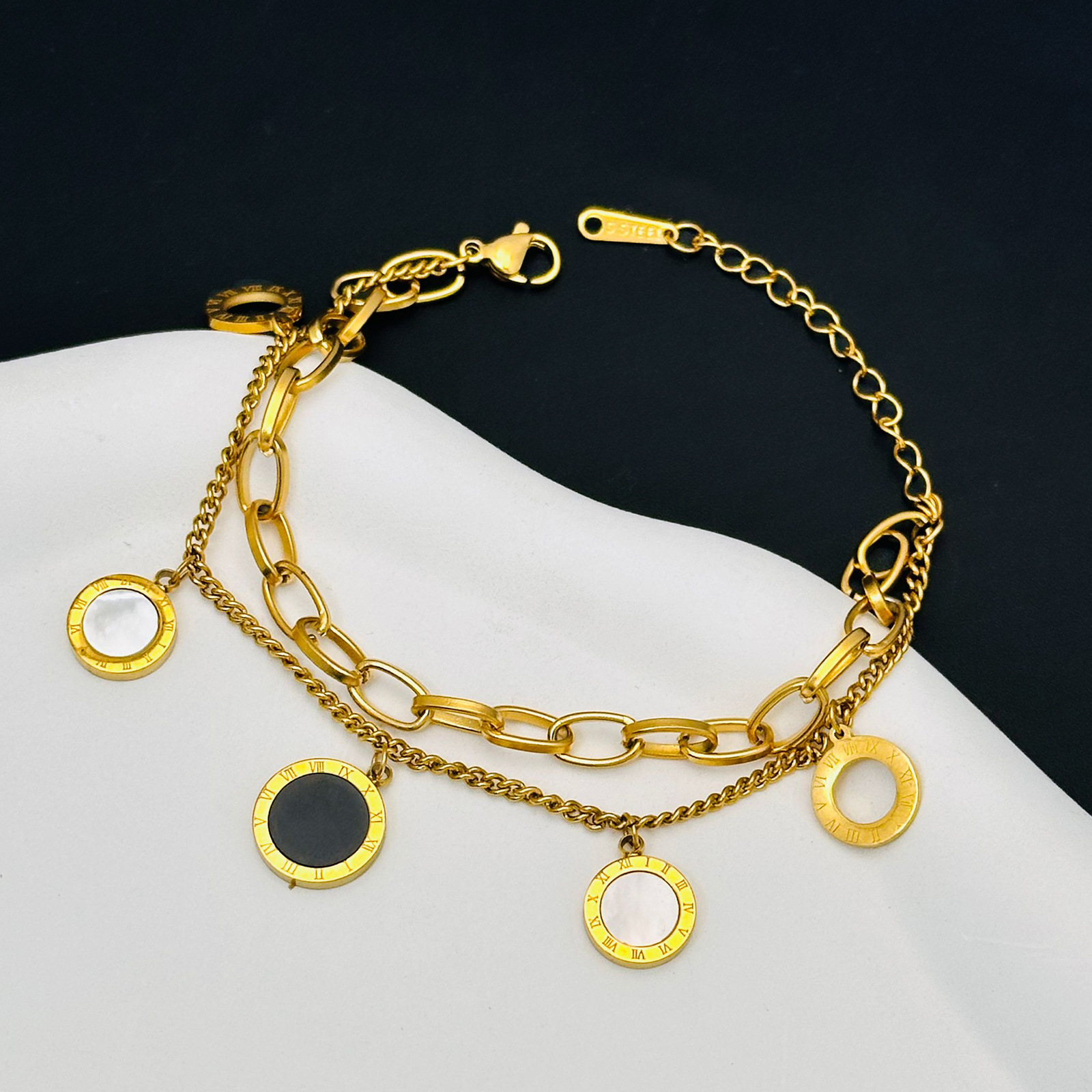 Blanco y Negro Shell romana digital de doble capa de titanio pulsera de acero de las mujeres hechas a mano popular joyería nueva llegada pulsera accesorios de la joyería