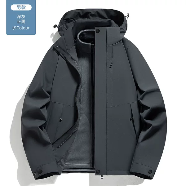 2024 Winter New Men's Casual Couple Style Jacket Two-Piece Set with Fleece Lining and Thickened Inner Layer Men's Outdoor Jacket