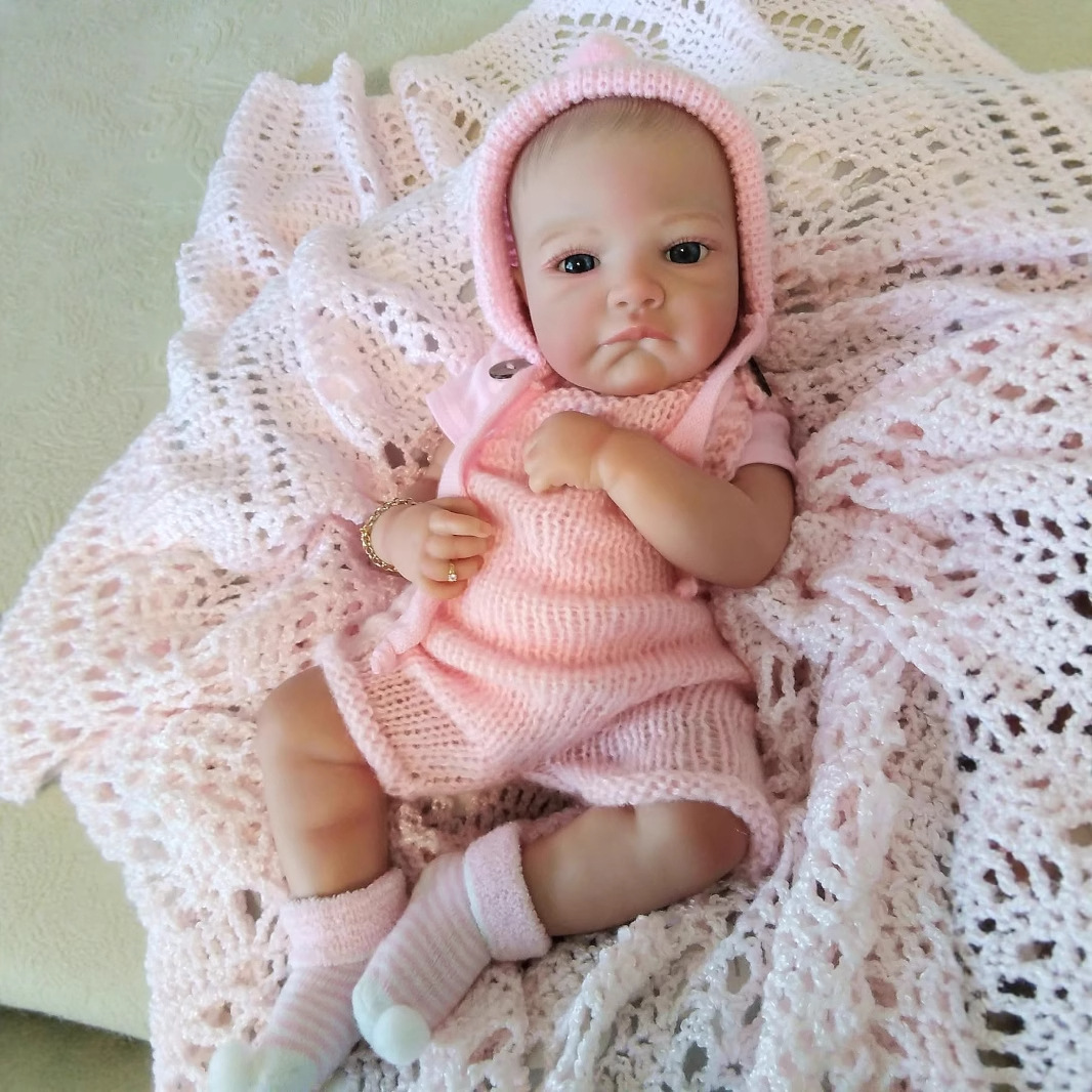 NPK 19 pulgadas hecho a mano de lana rosa mono August awake simulación muñeca colección regalo