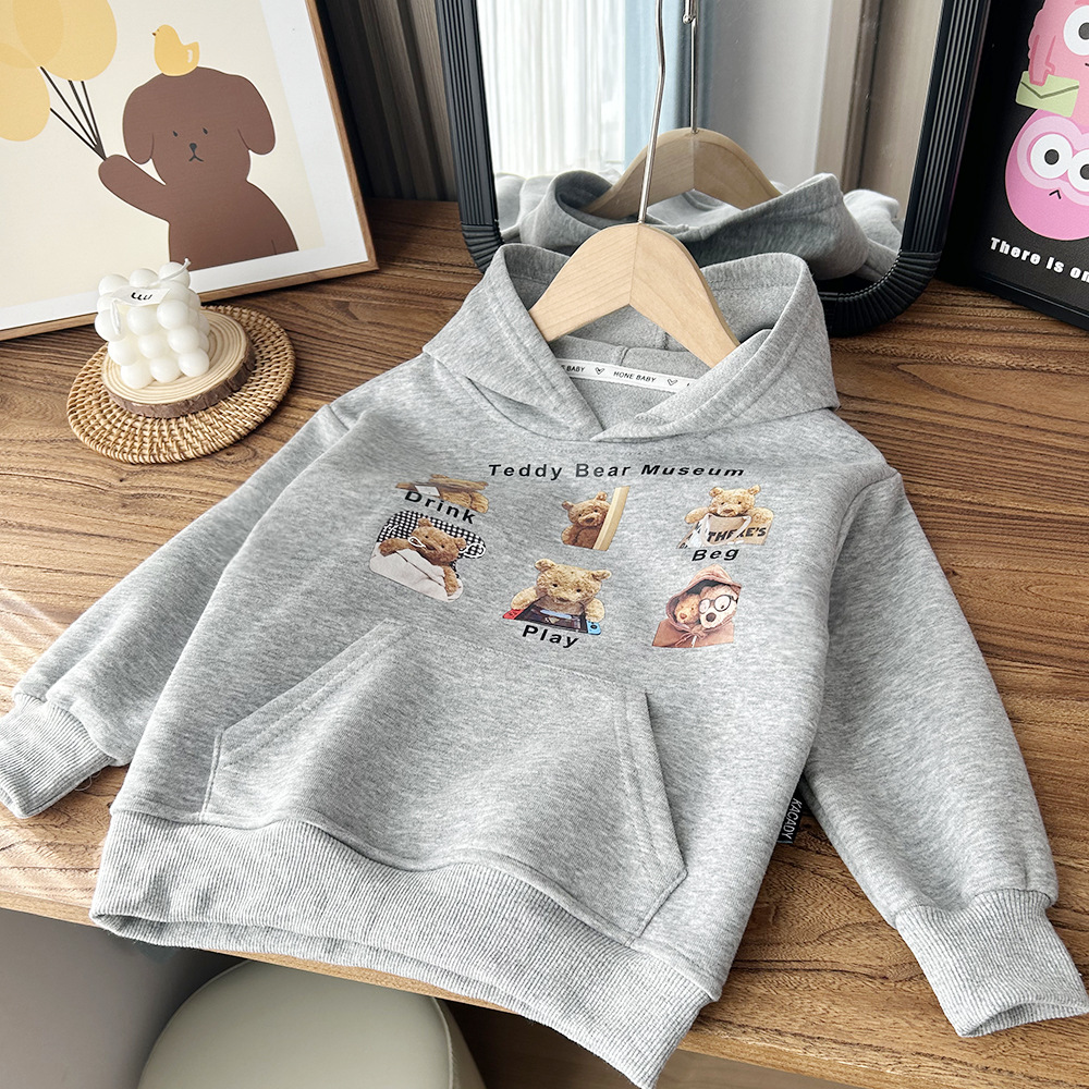 2024春款男童連帽衛衣兒童中大童卡通印花套頭帽衫上衣批發代發