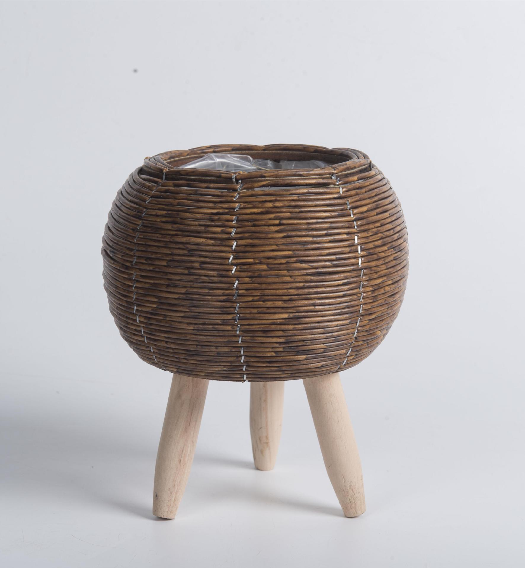 Estilo nórdico ratán creativo maceta soporte de paja cesta de flores sala de estar balcón piso soporte de flores decoración de escritorio