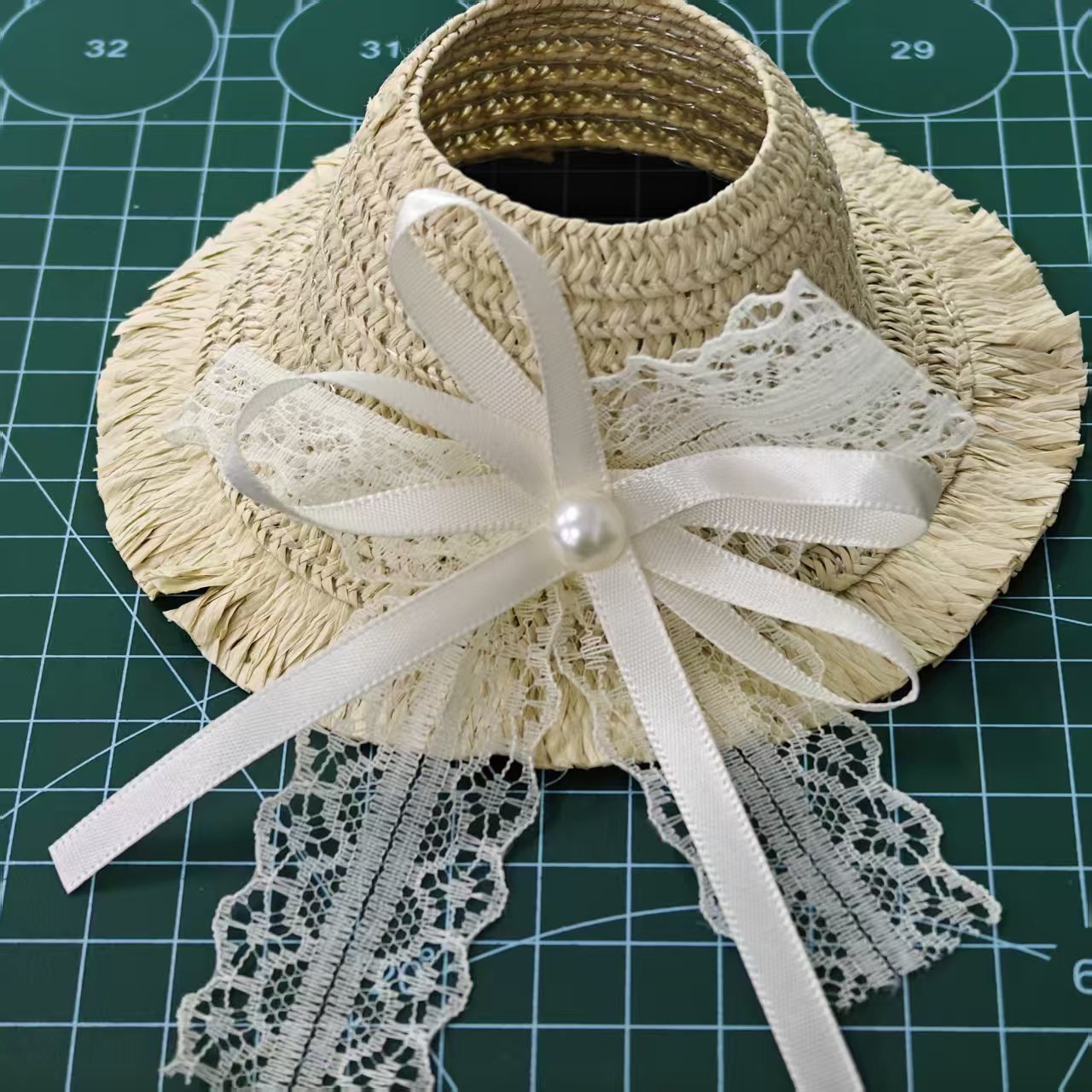 빈 탑 레이스 리본 밀짚모자