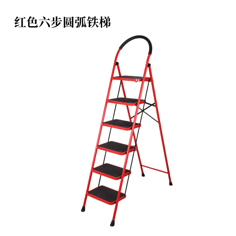 빨간색 아치형 철제 사다리 6단