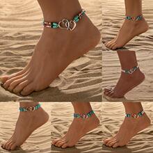 V 31702 Double heart beaded ankle bracelet ˫�����������