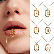 欧美跨境西班牙26个字母项链女百搭锁骨链设计感水晶宝石小众设计