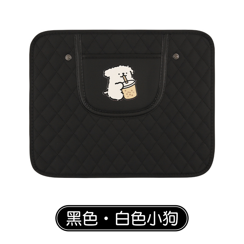 Katong Simple Cartoon Car Seat Back Anti-Kick Pad Car Seat Back Anti-Dirty Pad with Storage (Chair back anti-kick pad) - black-white-puppy