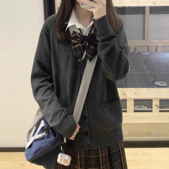 JK毛衣开衫外套女秋季新款学院风宽松校供感制服深灰长袖针织上衣