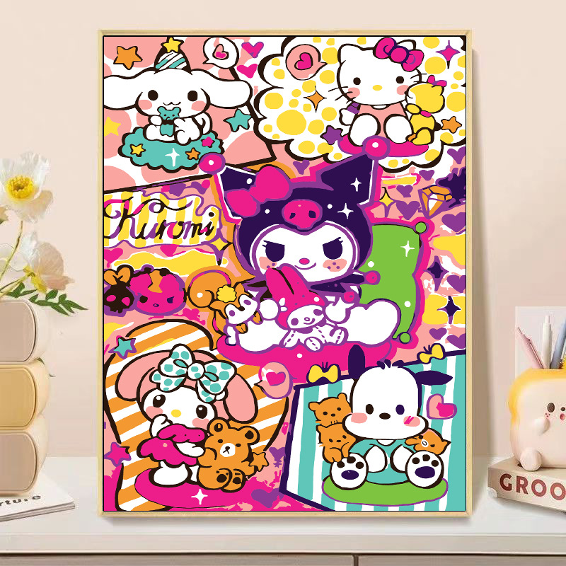 Sanrio Digital Oil Painting Stitch Cartoon Coloring DIY Living Room Decoration Painting Cute Style Acrylic Paint