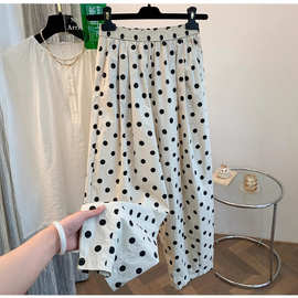实拍夏季新款薄款大码女装新款爆款波点宽松百搭休闲九分哈伦裤