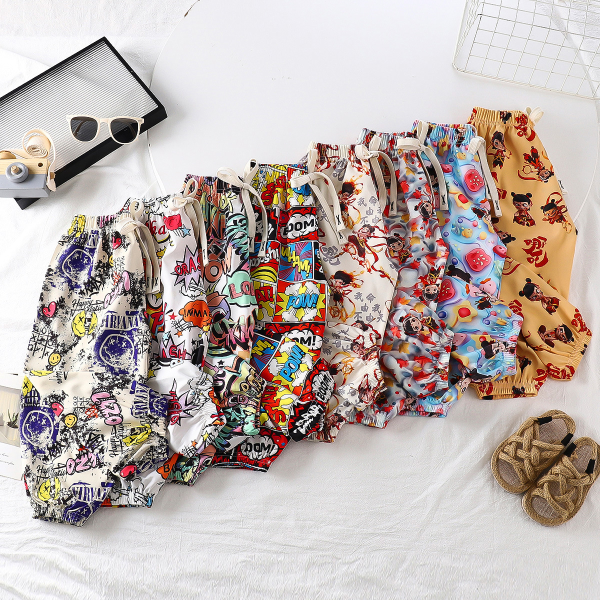 2025新款夏季儿童九分裤男童女宝外穿休闲韩版卡通防蚊裤一件代发