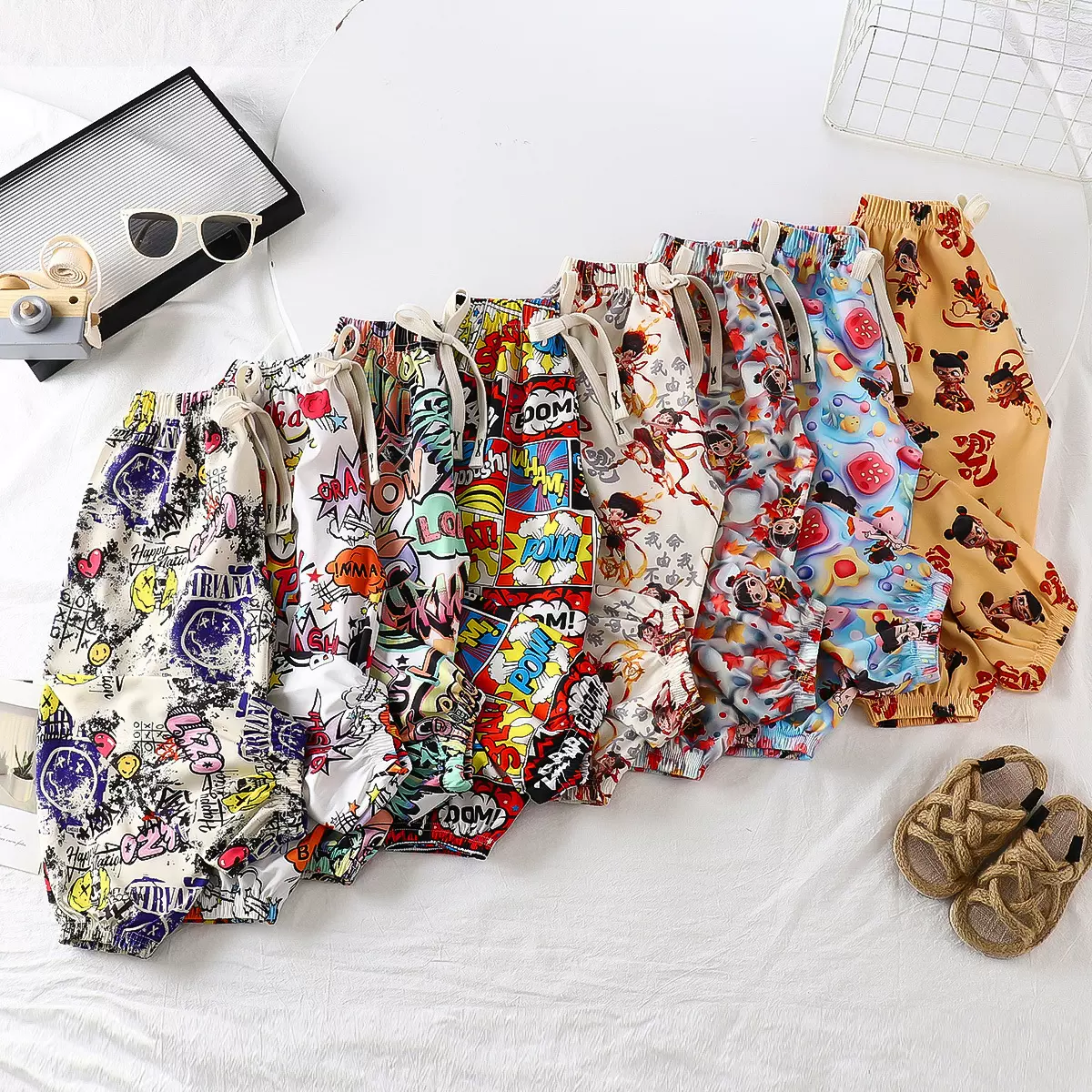 2025新款夏季儿童九分裤男童女宝外穿休闲韩版卡通防蚊裤一件代发