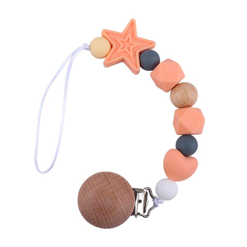 Suministros para bebés calmante clip de chupete de silicona bebé estrella de cinco puntas cadena anti-gota cuentas de silicona Cadena de chupete Comercio exterior Nuevo