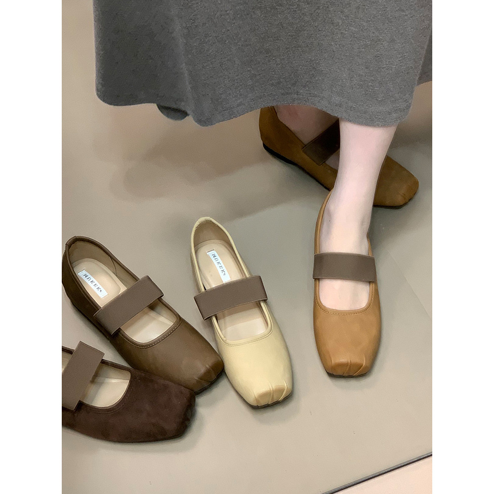 Inner Height Increase 4Cm~Retro Square Toe Mary Jane Shoes for Women 2025 Autum Versatile Inner Height Increasing Flats Gentle Work Clothing Shoes