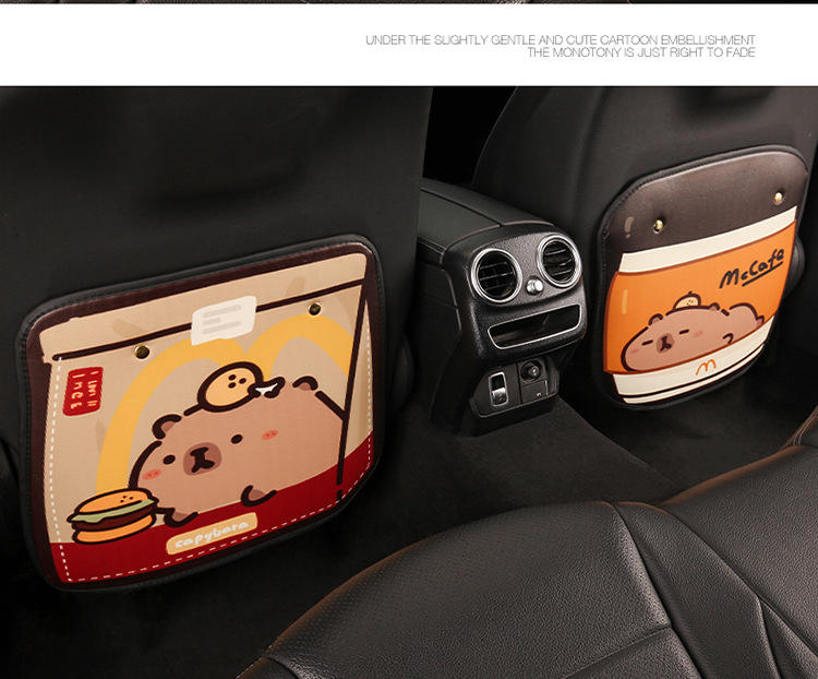 Three-Color Kapibara Anti-Kick Pad for Women, Cute Cartoon Seat Back Anti-Kick Pad, Car Seat Back Anti-Fouling Pad