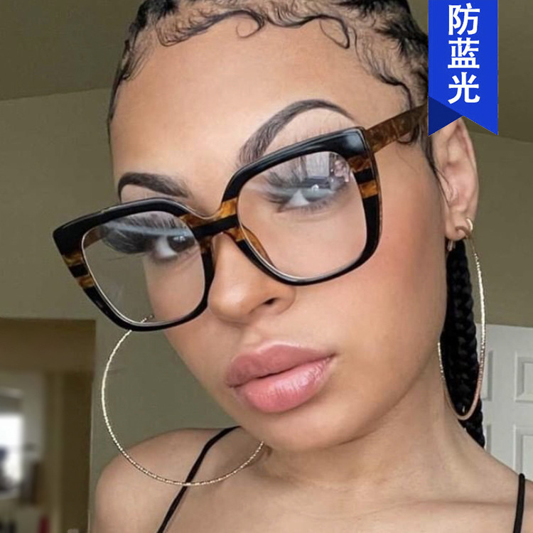Rainbow Square Plain Glasses 2022 New Anti-Blue Light European and American Cross-Border Ins Flower-Covered Large Frame Glasses Frame Flower-Covered Women