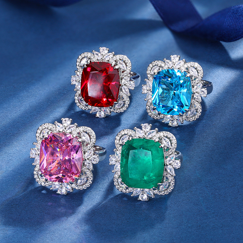 2023 nuevo estilo zhuang sheng joyería cobre inferior chapado en oro moda europea y americana imitación tesoro color grasa cuadrado 14*16 anillo para las mujeres