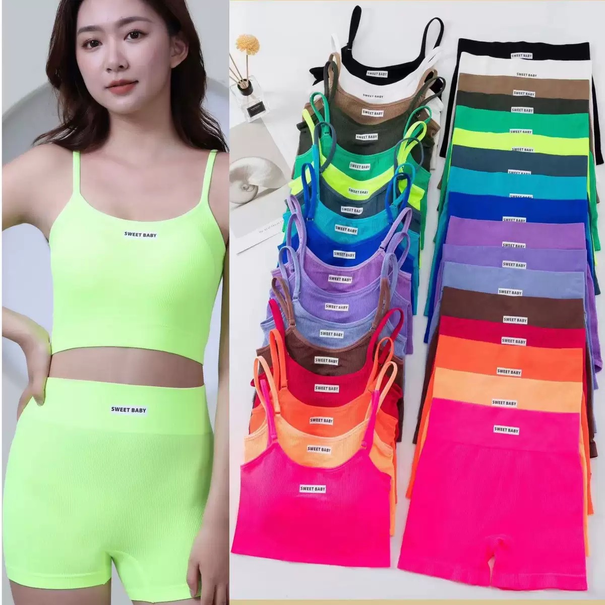 Cross-border popular women yoga sports bra set casual high elasticity bra boyshorts fitness 2-piece set