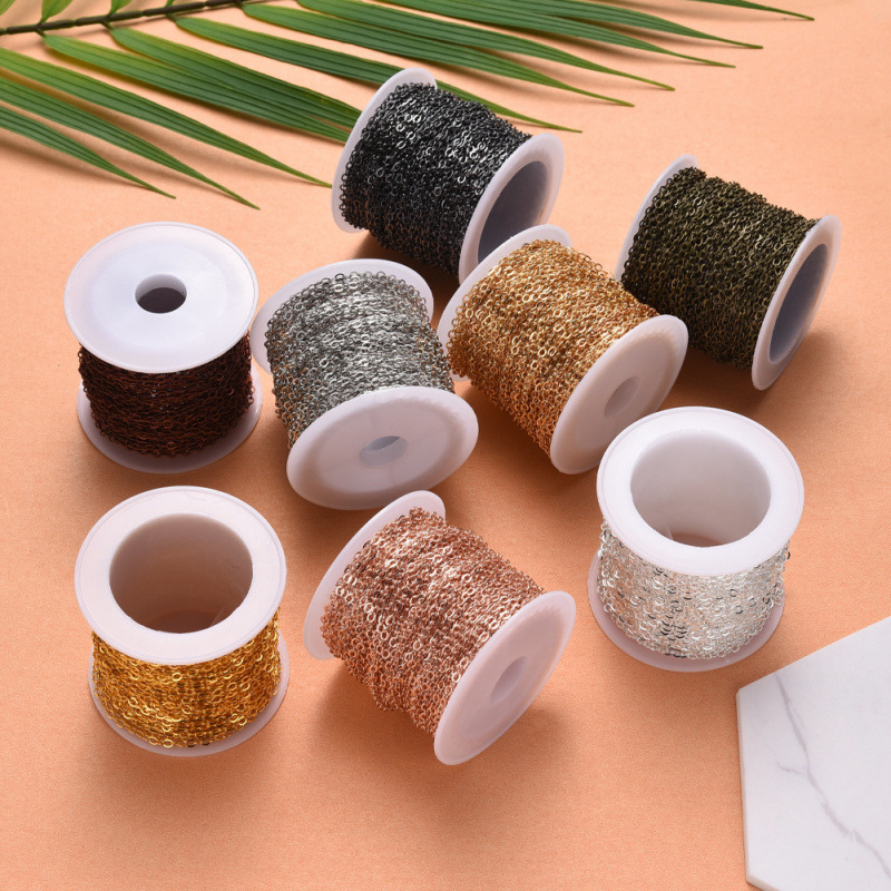 10 미터 압연 구리 크로스 체인 색상 보존 O 자형 체인 플랫 체인 DIY 쥬얼리 액세서리 팔찌 재료 도매