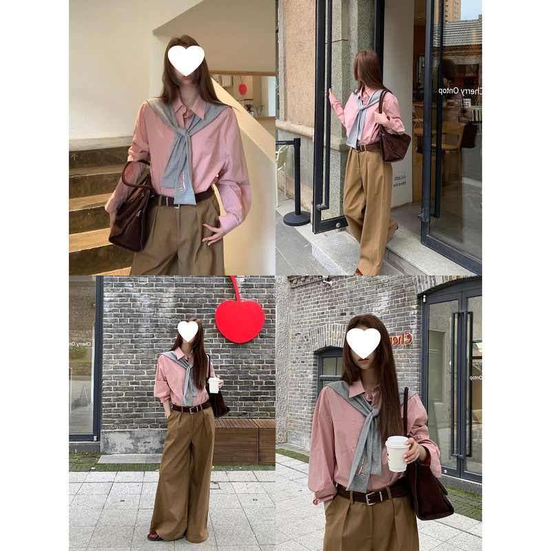 红人馆粉色衬衫女早秋女装2025新款法式小资上衣别致衬衣|undefined