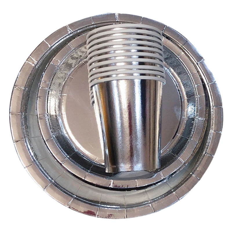 Plata bronceado partido vajilla suministros cumpleaños fiesta de plata caliente plato de papel taza de papel decoración de vacaciones fábrica