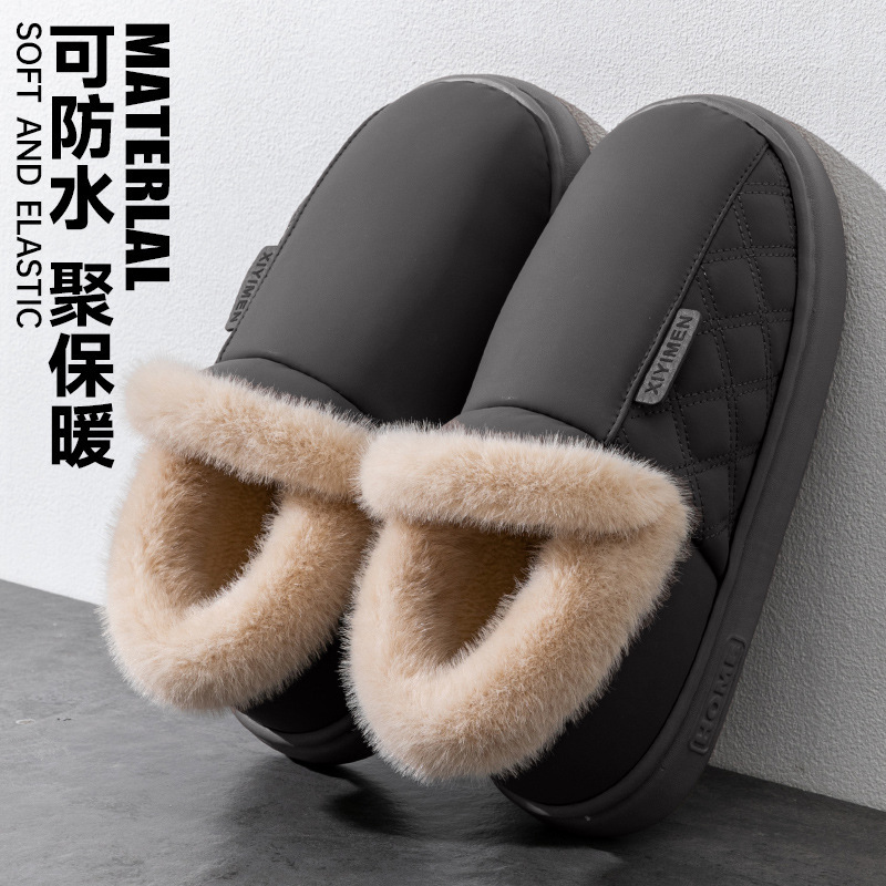 Waterproof Snow Boots for Men 2025 Winter New Outer Wear Fleece-Lined Warm Anti-Slip Bag and Plush Cotton Slippers for Men