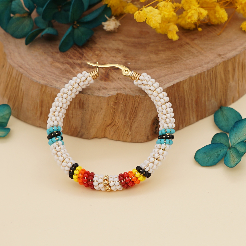 Bohemian Big Hoop Earrings Temperament Miyuki Color Rice Bead Earring display picture 5