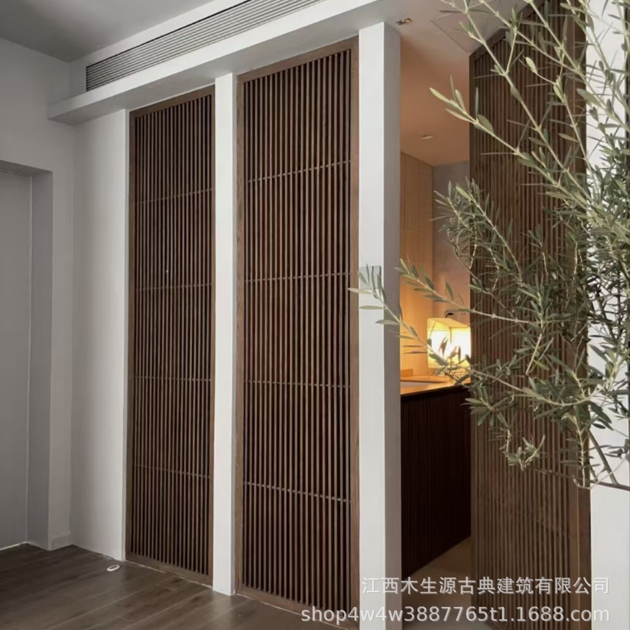 实木玄关屏风新中式隔断背景墙仿古门窗木格栅装饰元素仿古元素