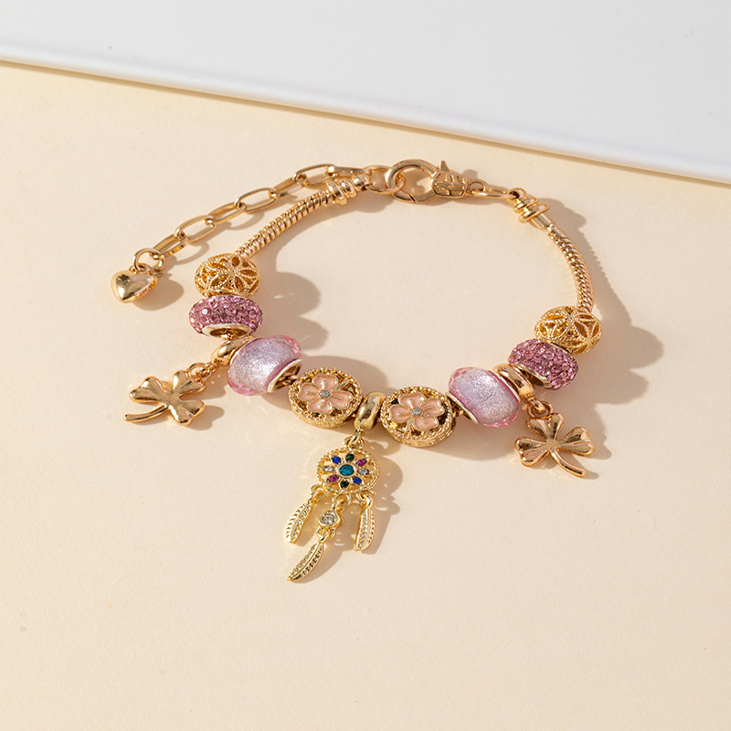 Panjia pulsera Dora DIY cuentas pop transfronterizo ángel ala hoja colgante flor cristal cuentas pulsera de cobre