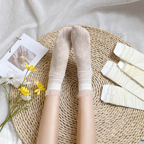 Summer women's thin socks lace long socks women's mid-calf socks Lolita style JK princess pile socks